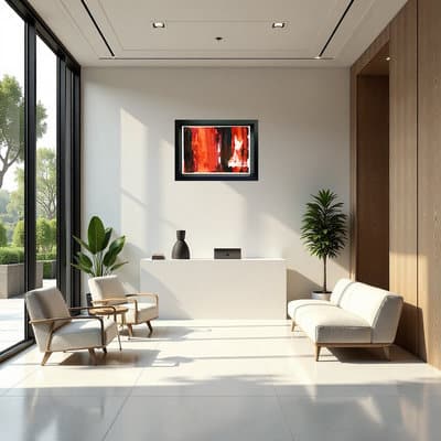 Crimson Vertical Art in Modern Gallery